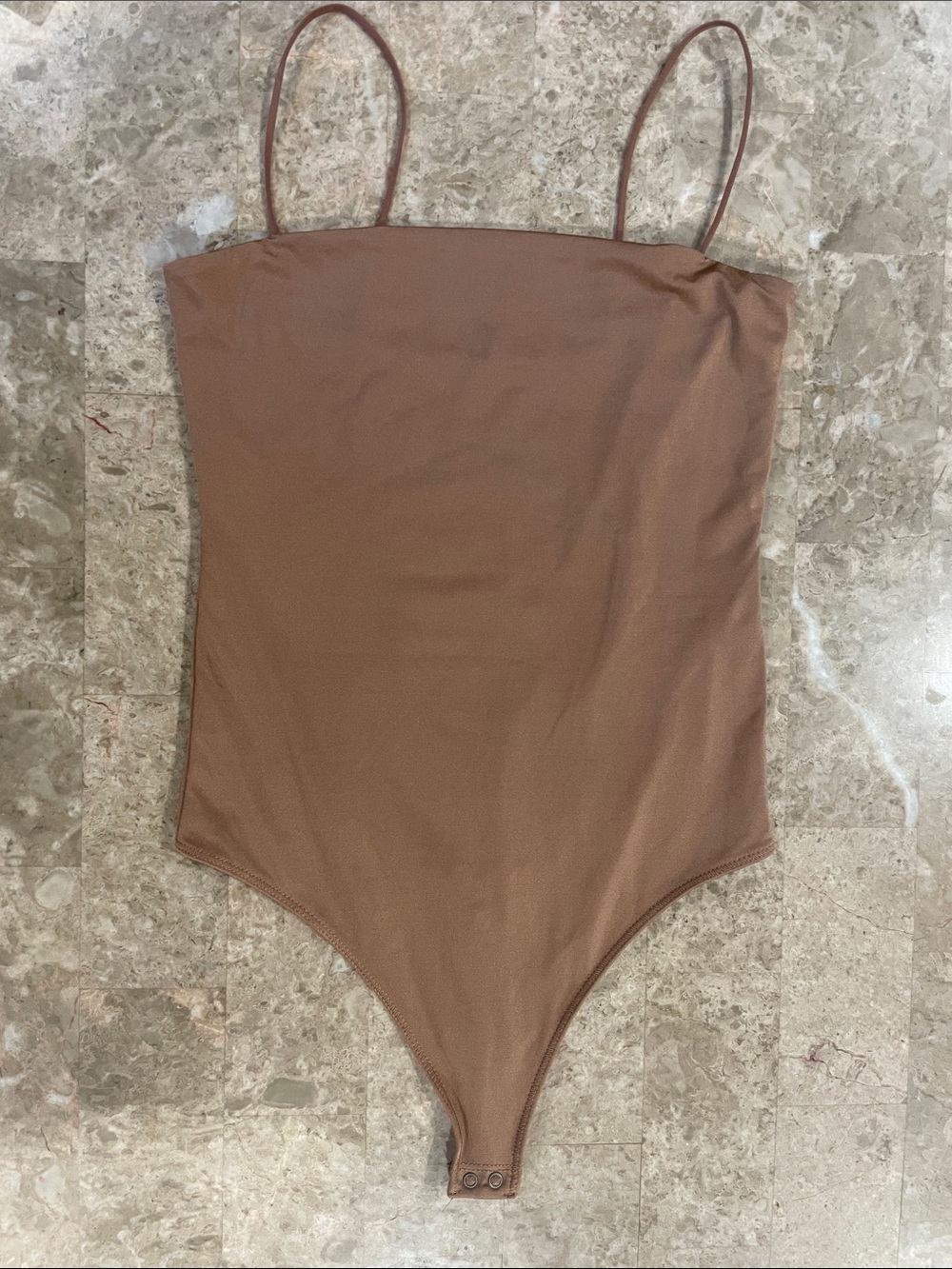 Chic Milk chocolate Brown One-Piece Bodysuit with Spaghetti Straps
